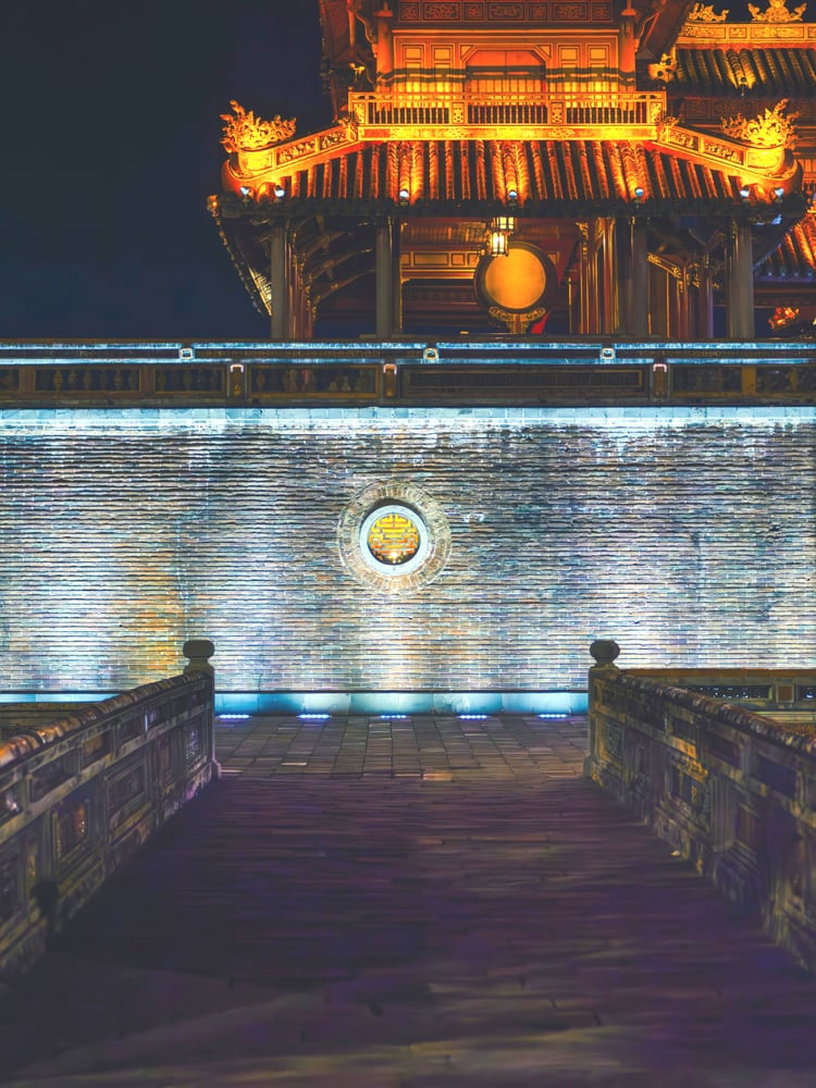 Hue Imperial Citadel — the Ngo Mon Gate and moat, entrance to the Nguyen dynasty's walled capital (1802–1945). UNESCO World Heritage 1993.